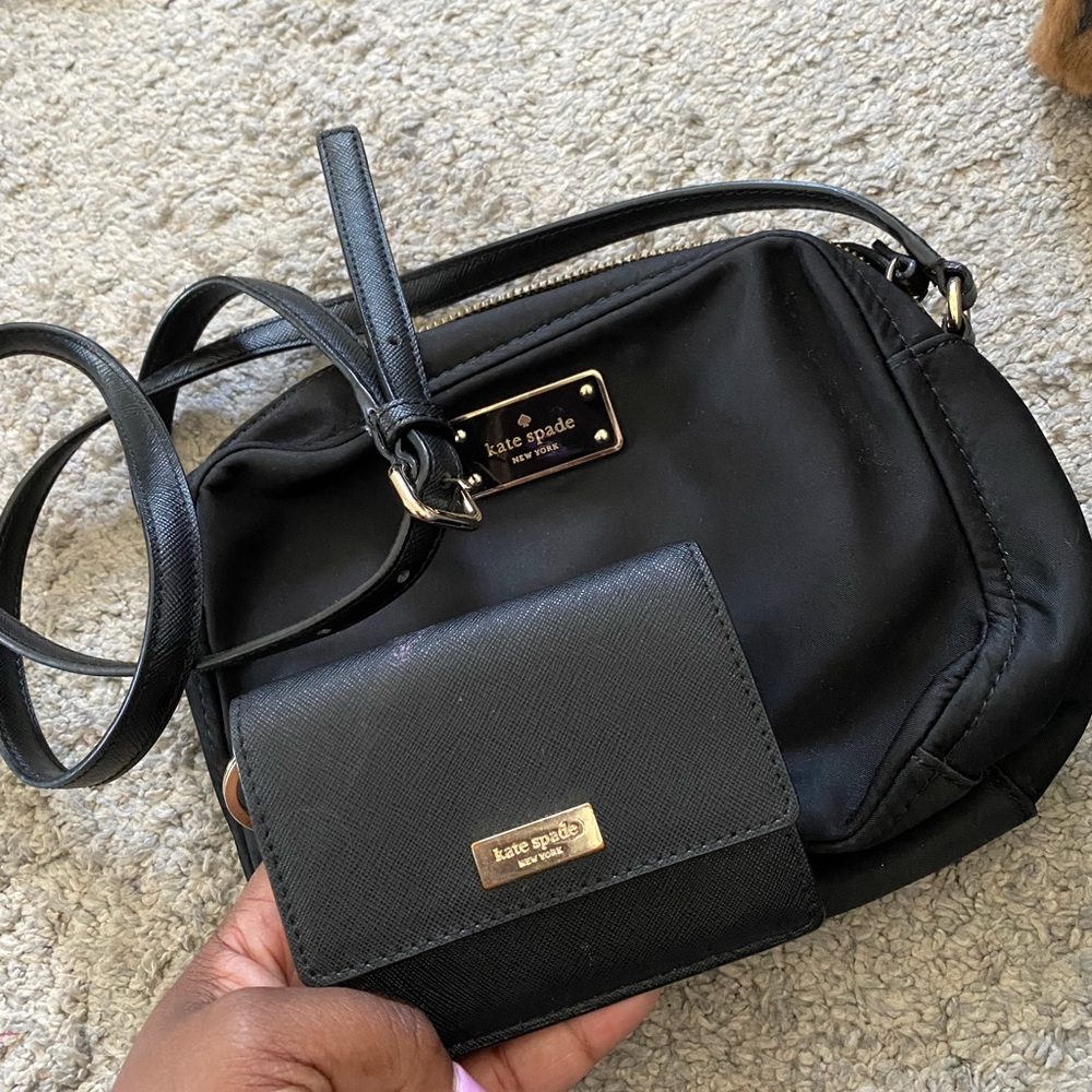Small cross body, authentic Kate spade bag with matching wallet, gently used